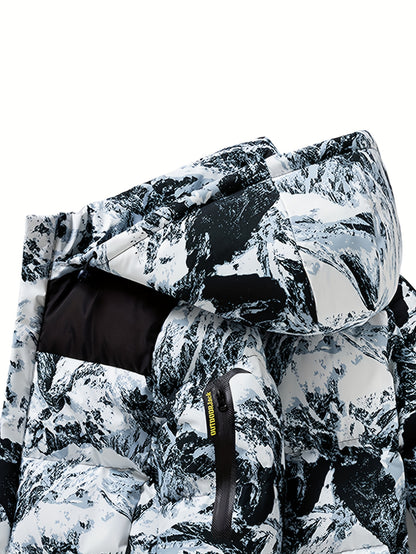 Men's Heavy-Duty Winter Thermal Hooded Jacket - Full-Zip Windproof Coat with Detachable Hood, Full-Zip Front Closure, Zipper Pockets - Machine Washable Cold Weather Jacket for Skiing, Snowboarding, Outdoor Activities - Camouf