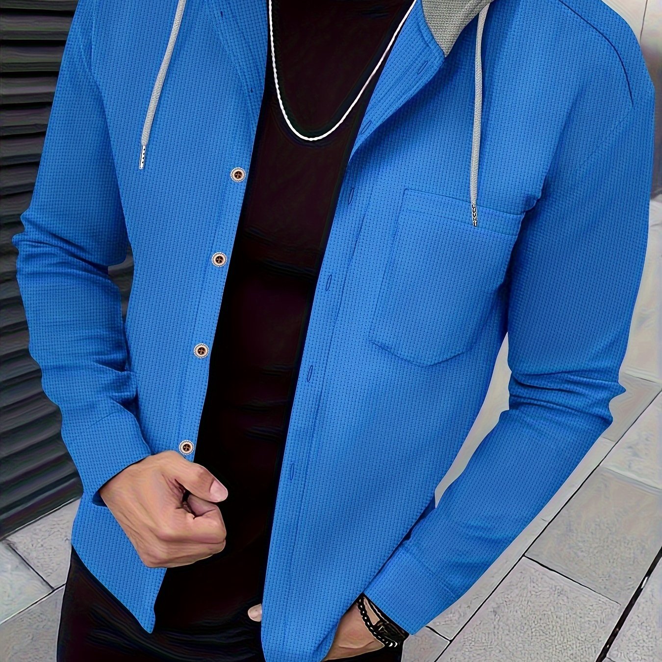 Men's Casual Hooded Jacket - Soft, Breathable Polyester with Button-Up Design & Pockets | Perfect for Spring, Fall & Outdoor Activities, Long Sleeve, Fashion, Daily, Leisure Style, Conventional Version