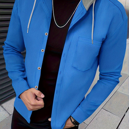 Men's Casual Hooded Jacket - Soft, Breathable Polyester with Button-Up Design & Pockets | Perfect for Spring, Fall & Outdoor Activities, Long Sleeve, Fashion, Daily, Leisure Style, Conventional Version