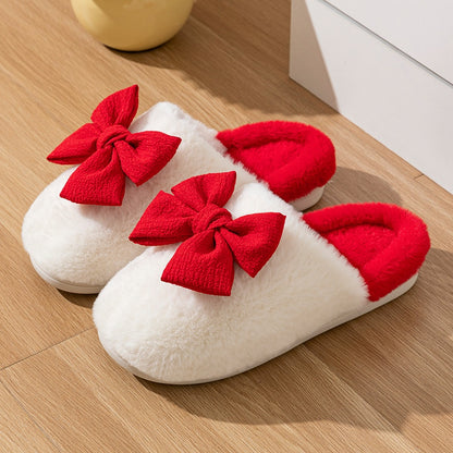 Women'S Cozy Winter Slip-On Slippers with Large Bow Detail - Soft Corduroy, Non-Slip TPR Sole, Warm Fabric Lining for Indoor Comfort, Cute Slippers