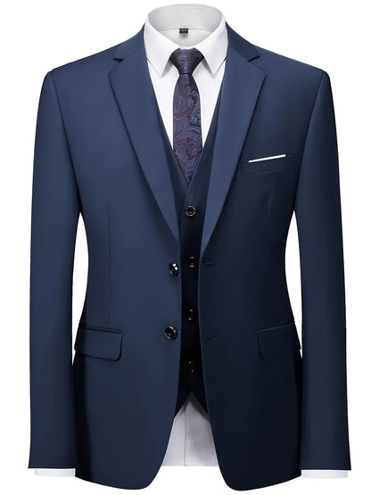 Men's 3-Piece Suit with Jacket, Vest & Pants - Stylish Formal Wear