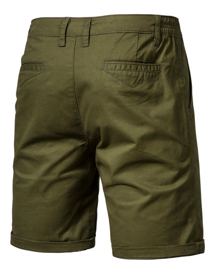 Men's Classic Fit Cotton Twill Flat Front Solid Chino Short With Slant Pockets And Elastic Waist