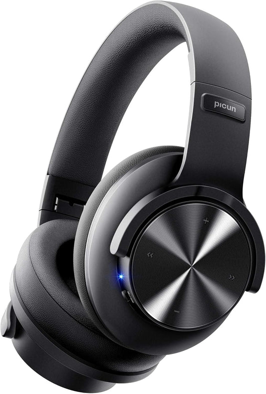 Picun B8 Bluetooth Headphones, 120H Playtime Headphones Wireless Bluetooth with 3 EQ Modes, Low Latency, Hands-Free Calls, over Ear Headphones for Travel Home Office Cellphone PC Black