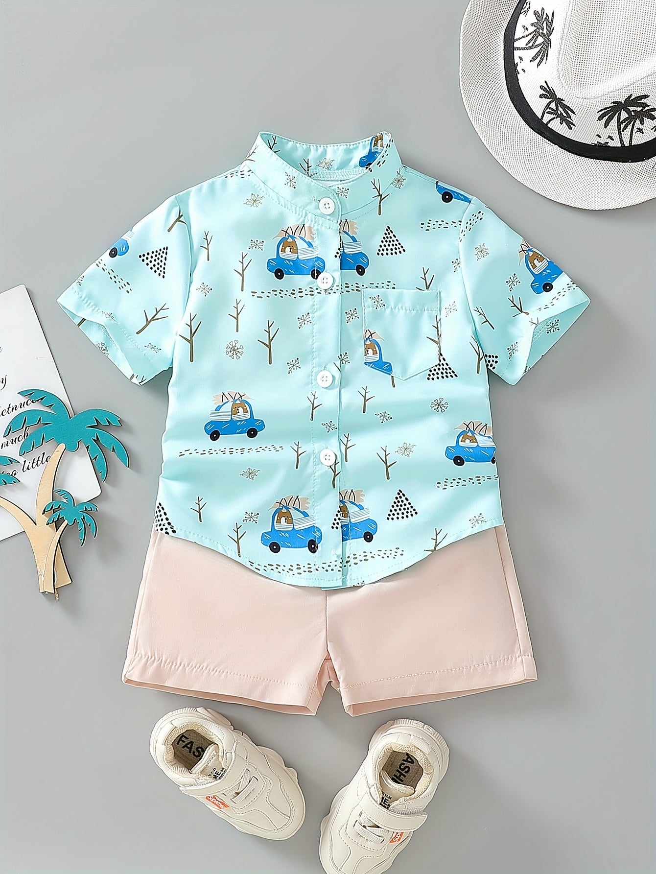 Boys' Spring Summer 2-Piece Outfit Short Sleeve Top & Shorts