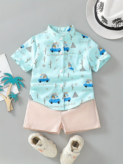 Boys' Spring Summer 2-Piece Outfit Short Sleeve Top & Shorts