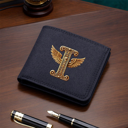 1pc Men's Short Canvas Initial Name Wallet, Zippered Denim Wallet for Men, Plain Ultra-Thin Letter Wallet for Men