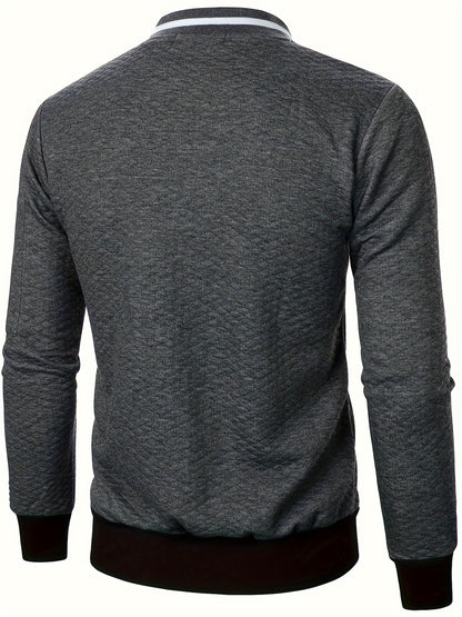 Men's Casual Full Zip Bomber Jacket, Warm Comfy Blouson Jacket For Autumn And Winter Outdoor Activity