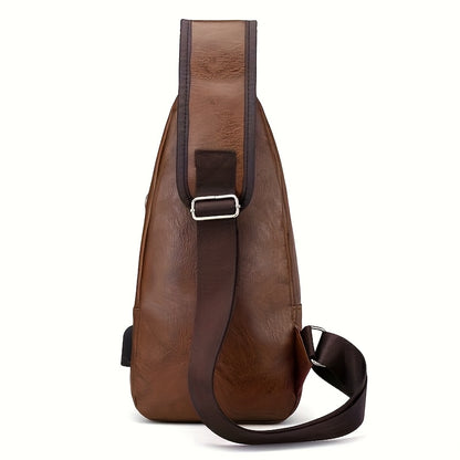 2025 New Men'S Fashion Chest Bag - Soft Faux Leather Anti-Theft Crossbody Bag with Multiple Compartments, Adjustable Strap  Zipper Closure for Gym, Travel, Casual Outings (Brown), Secure Travel Pouch, Textured Finish