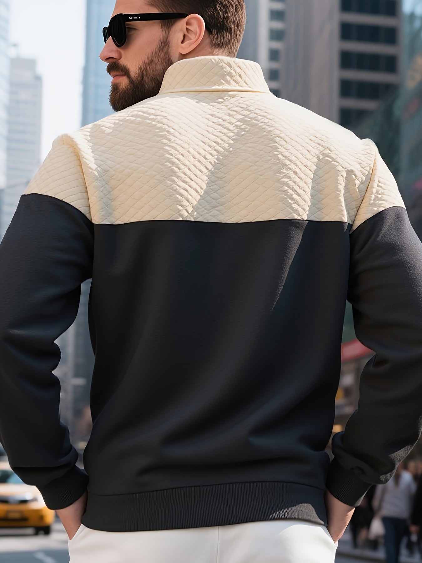 Men's Casual Half-Zip Color Block Sweatshirt with Kangaroo Pocket - ayq