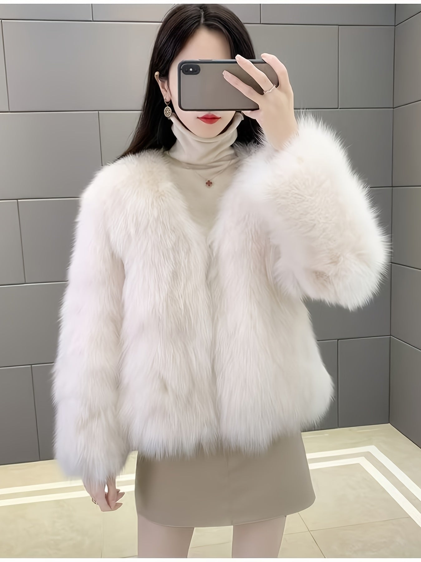 Կանացի էլեգանտ արհեստական ​​մորթուց վերարկու - փափուկ, փափուկ ձմեռային վերարկու՝ պոլիուրեթանային ծածկույթով, միագույն աշնանային/ձմեռային վերնազգեստ, ձեռքով լվացում/քիմմաքրում, չձգվող՝ առօրյաից մինչև պաշտոնական հագուստի համար