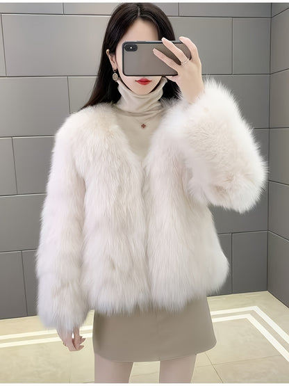 Կանացի էլեգանտ արհեստական ​​մորթուց վերարկու - փափուկ, փափուկ ձմեռային վերարկու՝ պոլիուրեթանային ծածկույթով, միագույն աշնանային/ձմեռային վերնազգեստ, ձեռքով լվացում/քիմմաքրում, չձգվող՝ առօրյաից մինչև պաշտոնական հագուստի համար