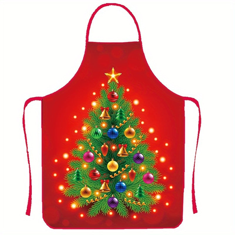 1pc, Christmas Apron Set, Polyester Fabric Printed Xmas Kitchen Aprons With Festive Designs, Holiday Cooking & Baking Accessories