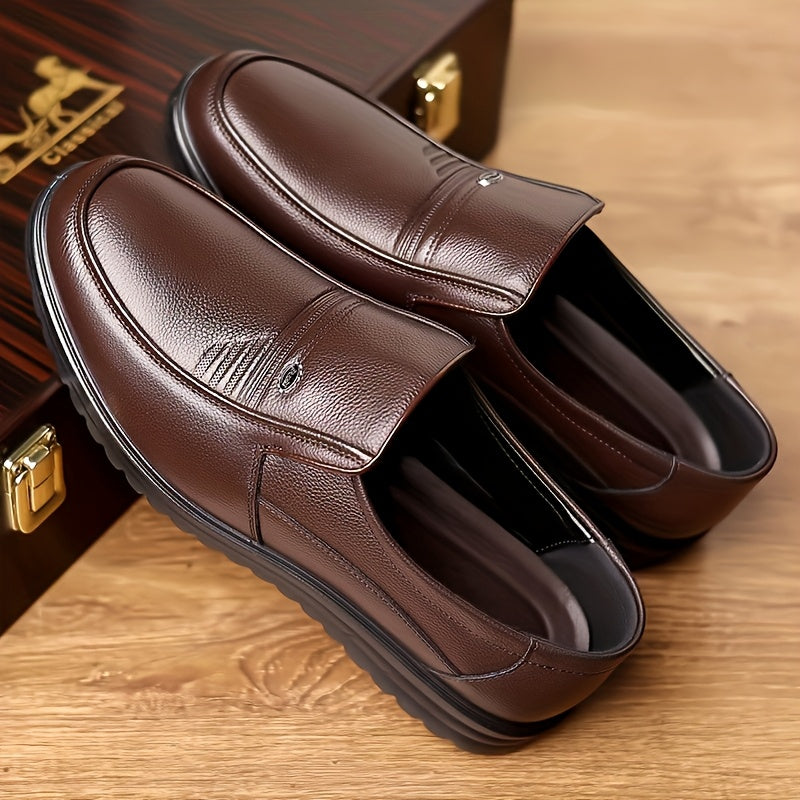 Men's Casual Slip-On Cowhide Leather Shoes - Breathable All-Season