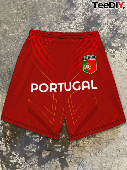 Men's Casual Portugal Football Pride Polyester Shorts - ayq