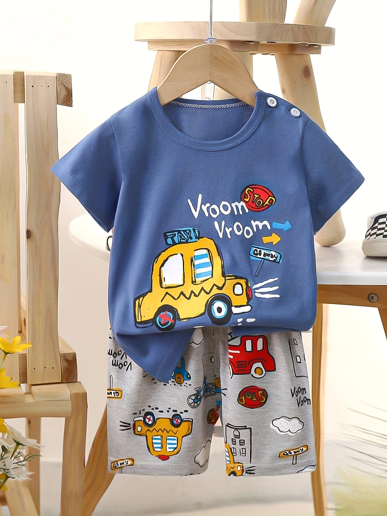 Unisex Kids Cotton Summer T-Shirt & Shorts Set with Animal Print