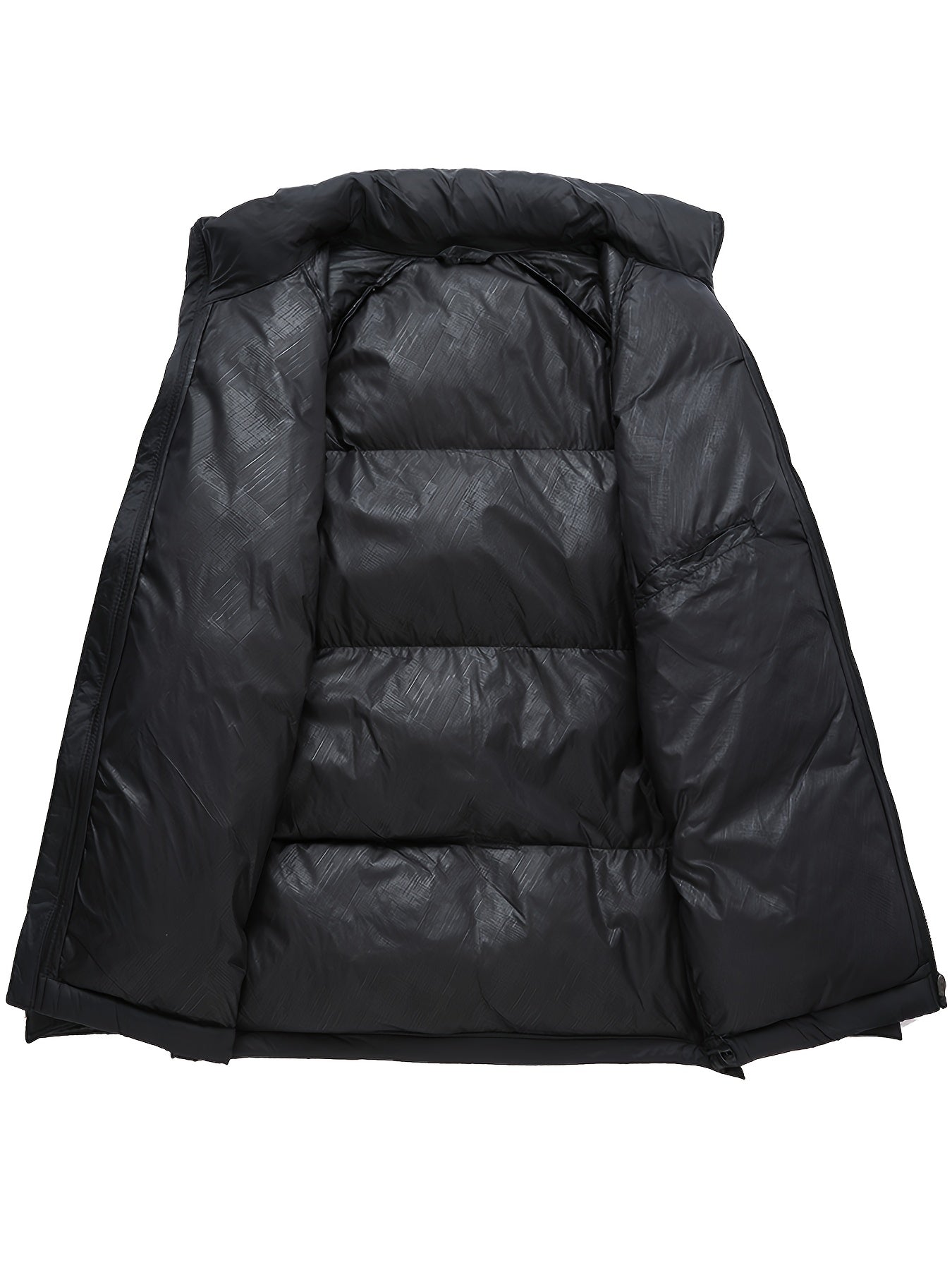 Men'S Winter Warm Jacket - Stylish Black Stand Collar with "CONTRIBUTING" Lettering, Long Sleeve, Zip-Up, Polyester Fleece Lined, Casual Outdoor Sportswear, Winter Jacket, Men, Men'S Business Coat, Men'S Outer Winter, Winter