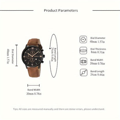 1pc Geneva Vintage Men'S Quartz Watch, Round Alloy Case, Analog Display, with Date Feature, PU Leather Strap, Battery Powered (Button Battery), for Valentine's, Easter, Ramadan, Birthday, Christmas Gifts