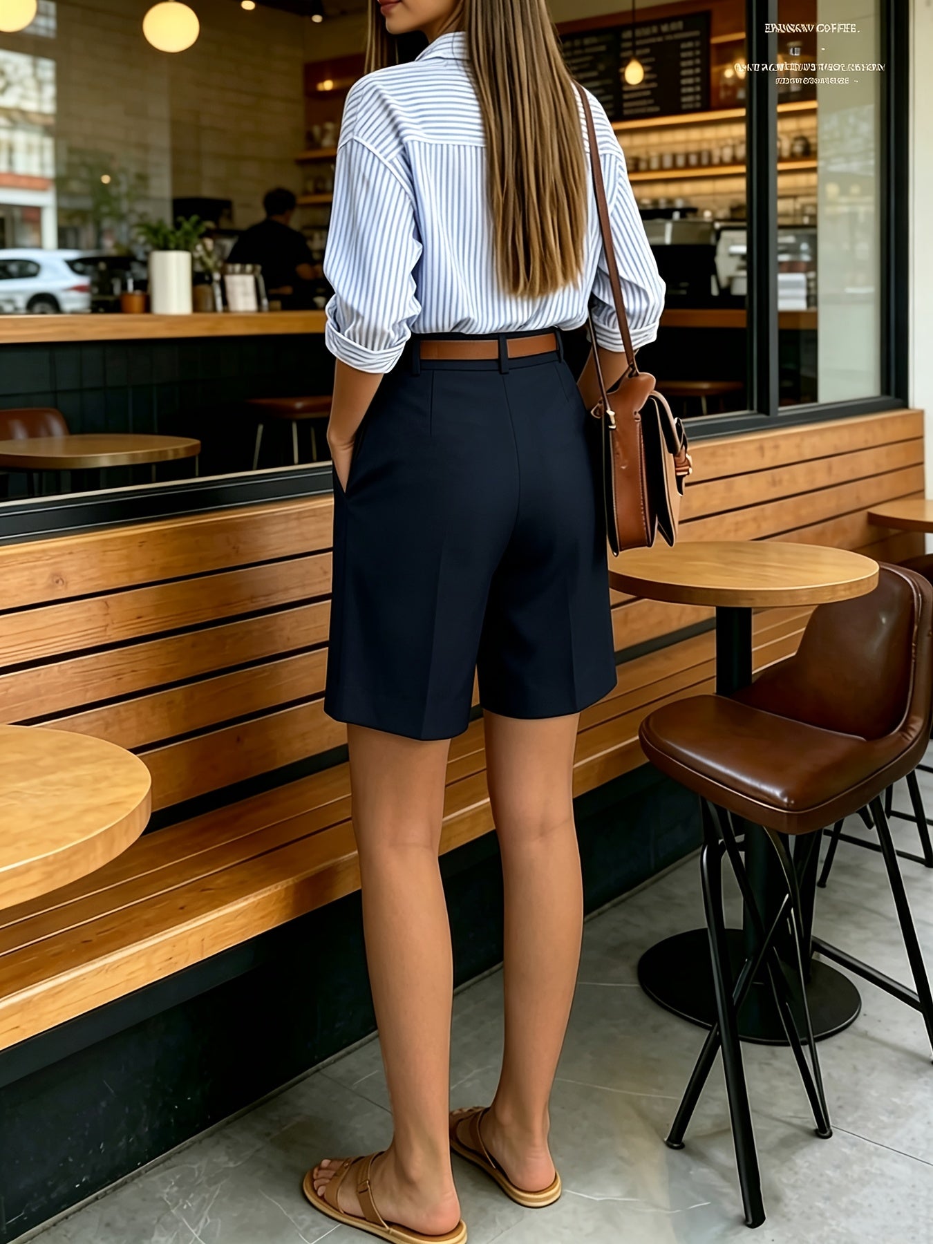 Women's High Waist Elegant Bermuda Shorts, Wide Leg, Slim Fit