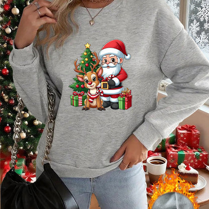 1pc Women's & Unisex Christmas Santa Reindeer Elf Print Sweater - Red Pullover Sweatshirt with Round Neck, Soft Warm Winter Sweating Jacket for Holiday Parties, Family Matching Outfits, Gift (Machine Washable) - Y2K Style All