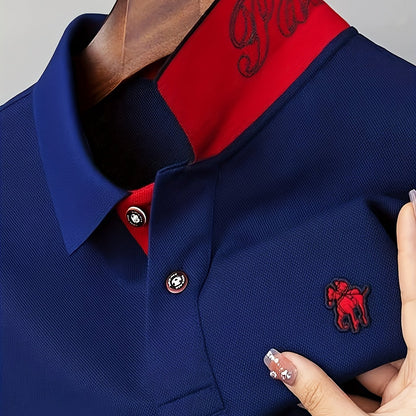 Men'S Stylish Short-Sleeve Polo Shirt Featuring a Contrasting Ribbed Collar And Exquisite, a Timeless And Versatile Choice - ayq