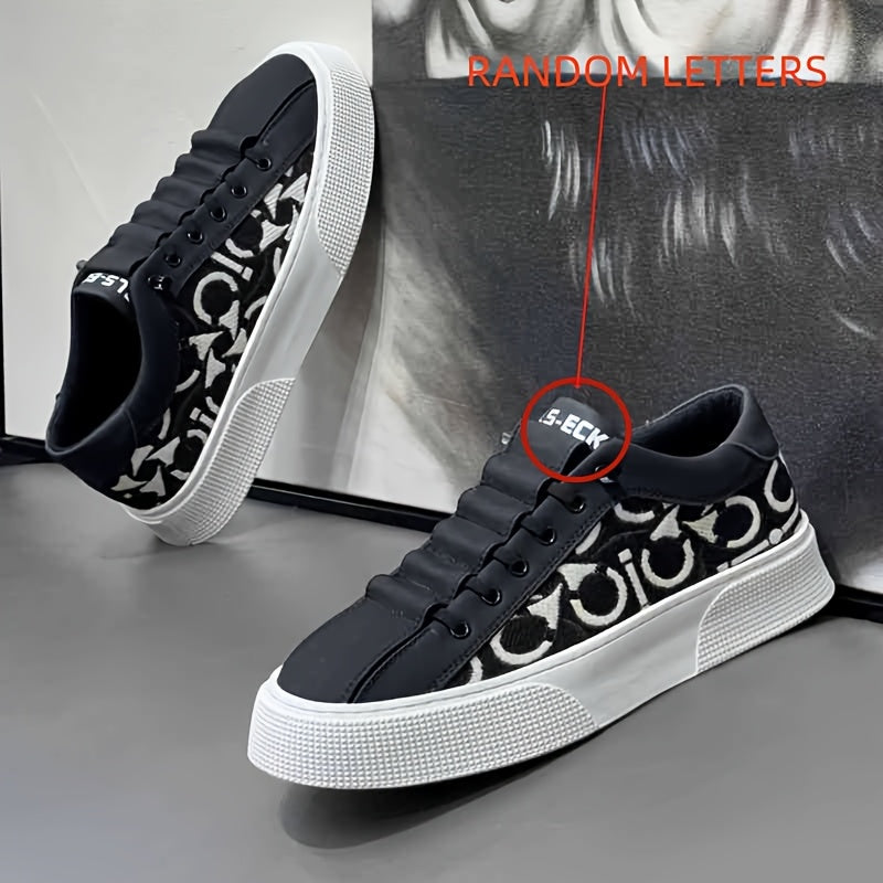 2025 New Men's Spring Slip-On White Sneakers, Breathable Casual Shoes with Embroidered Print, Trendy Footwear - ayq