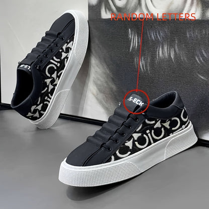 2025 New Men's Spring Slip-On White Sneakers, Breathable Casual Shoes with Embroidered Print, Trendy Footwear - ayq