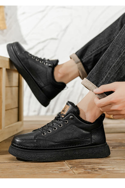 Men'S Winter Hiking Shoes - Cold Weather Traction Outdoors, Lace-Up Ankle Support, Cushioned EVA Insole - Synthetic Faux Upper - All-Terrain Traction for Snow, Ice, Mud - Low-Top Design - Black/Brown - Ideal for Hiking, Urban