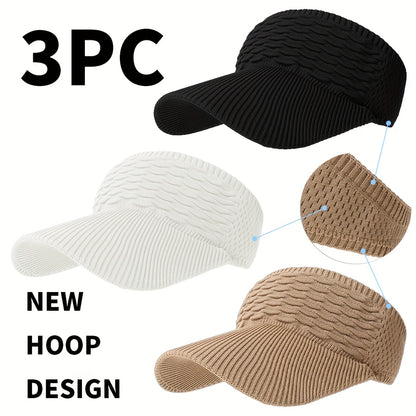 3-Pack Breathable Knit Beanies with Wave Pattern for All-Season Wear