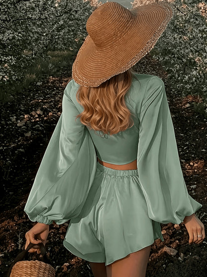 Women’s Summer Casual 2-Piece Vacation Set with Lace-Up Detail