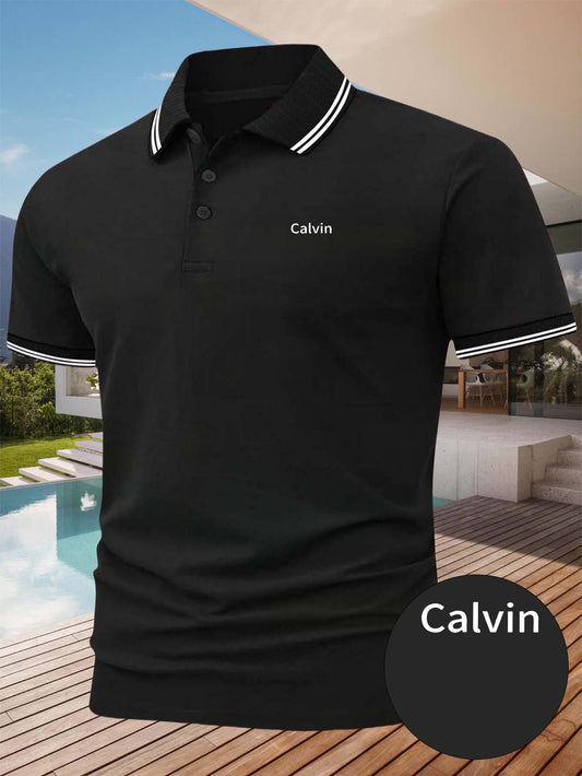 Men'S Polo Shirt with Golf Graphics, Featuring a Comfortable And Stylish Design for Summer. This Short-Sleeve Polo Is Perfect for Casual Wear, Available in Dark Blue And Black, with Printed Letters - ayq