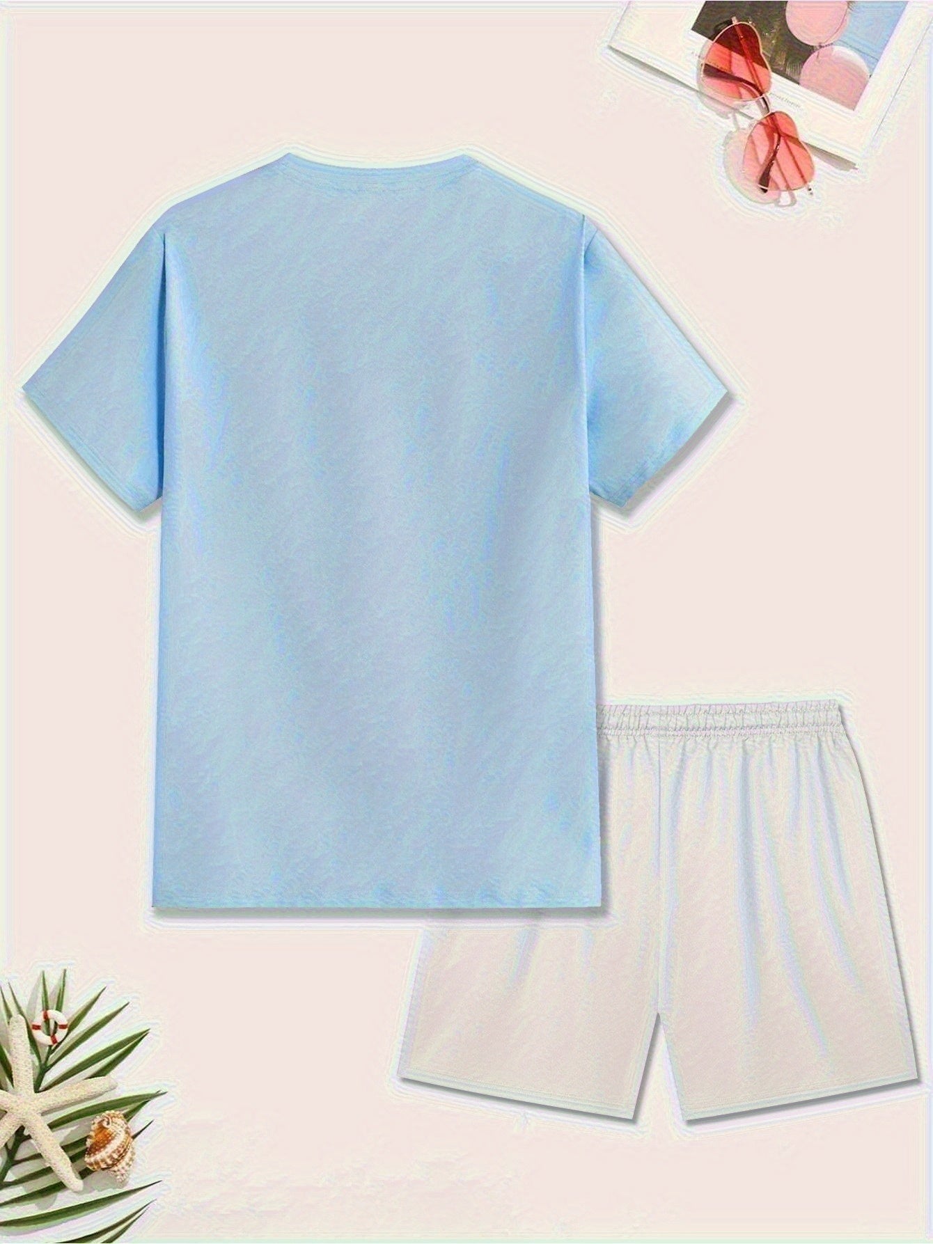 New Summer Men's Printed 2pcs Fashion Casual Suit, Round Neck Short Sleeve T-shirt and Waistband Shorts Set