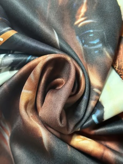 Men's Western Horse Print Hooded Sweatshirt - 3D Horse & Cowboy Design, Brown/Beige Casual Pullover, Warm Winter Sweater for Equestrian Events & Casual Attire, Machine Washable, Ideal Gift for Horse Lovers