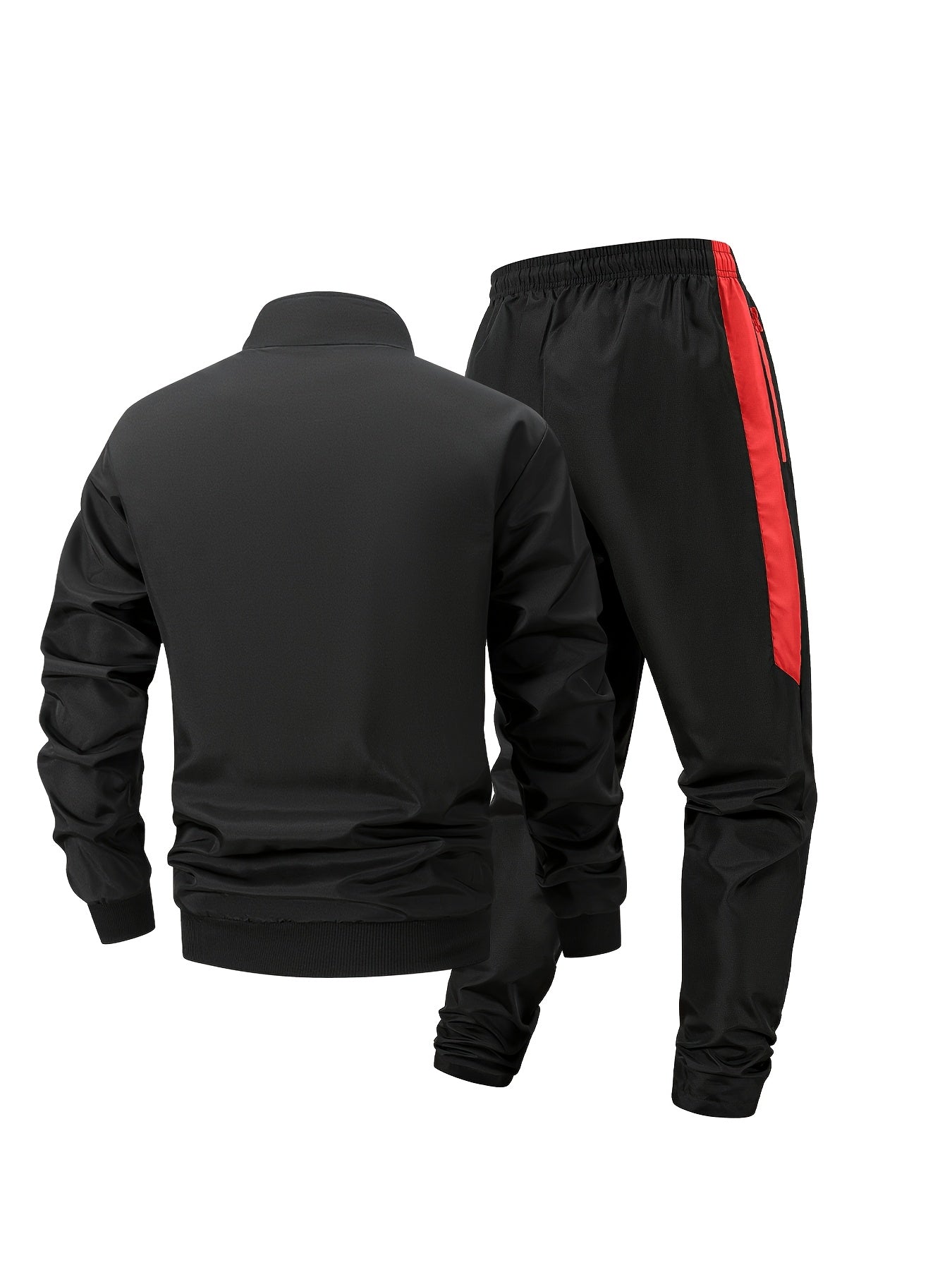 Men's Color Block Sportswear Set with Stand Collar Jacket & Pants