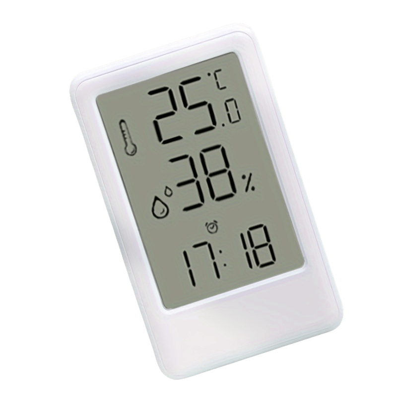 1pc Modern White Digital Temperature & Humidity Monitor with Large LCD Screen, High-Precision Room Thermometer for Desk or Wall, 12/24H Time Display, Battery-Powered (AAA Battery Not Included) – Ideal for Bedroom, Kitchen,