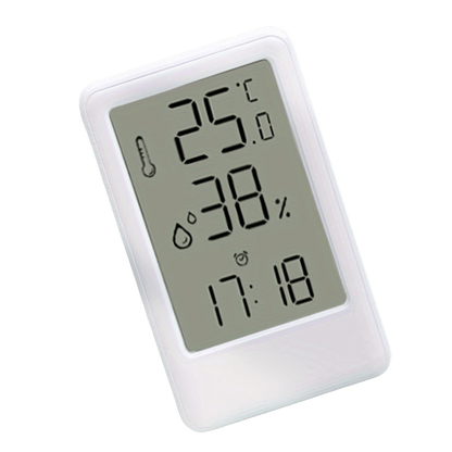 1pc Modern White Digital Temperature & Humidity Monitor with Large LCD Screen, High-Precision Room Thermometer for Desk or Wall, 12/24H Time Display, Battery-Powered (AAA Battery Not Included) – Ideal for Bedroom, Kitchen,