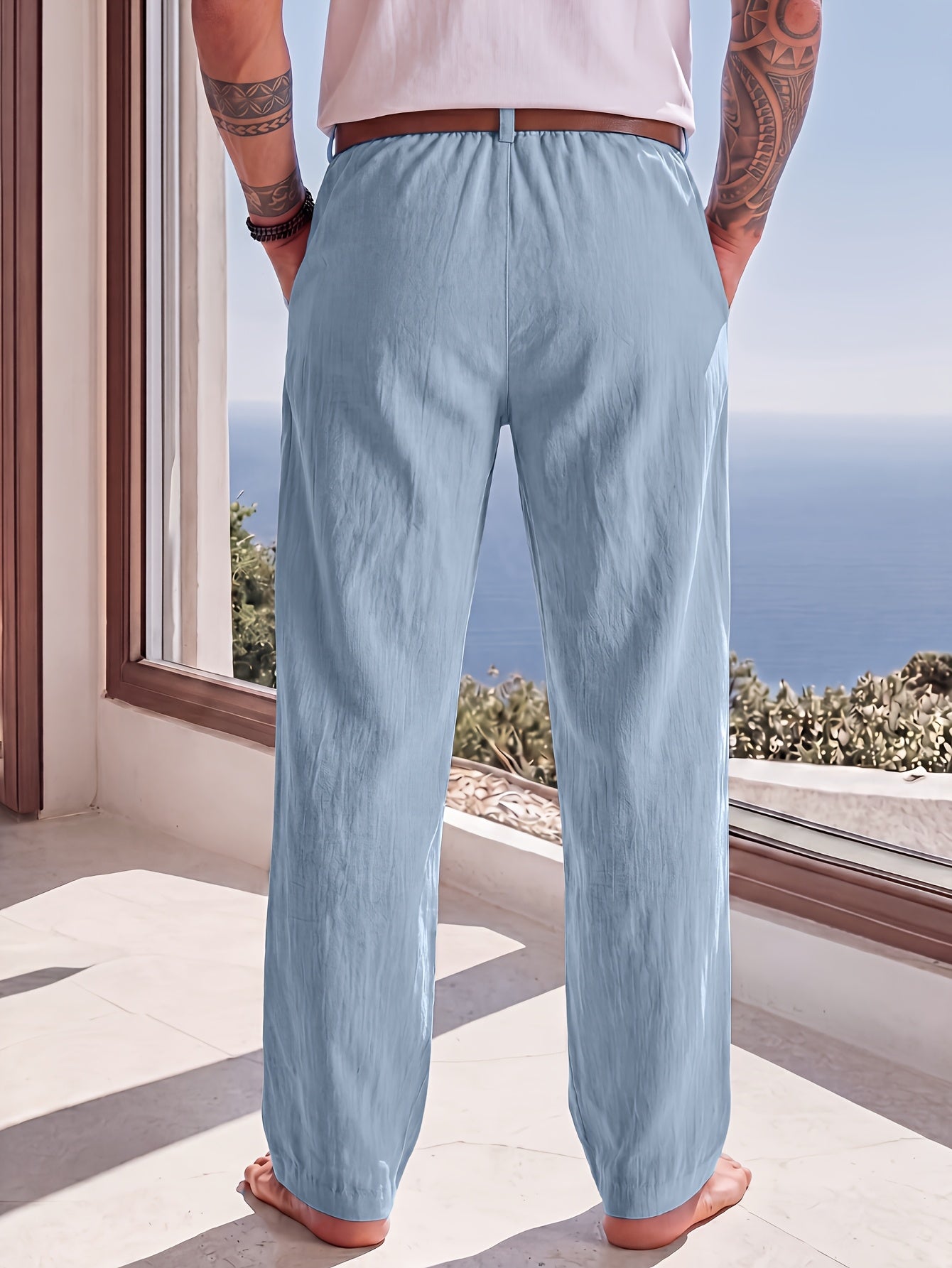 Men's Casual Linen Trousers for Spring and Fall, Straight Fit