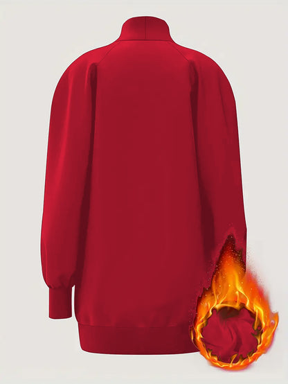 Կանացի ձմեռային տաք, բարձր օձիքով սվիտեր-զգեստ՝ Նոր տարվա 2026 թվականի նախշերով - ազատ չափի երկար թևքով սվիտեր, լվացքի մեքենայով լվացվող հարմարավետ աշնանային և ձմեռային առօրյա հագուստ