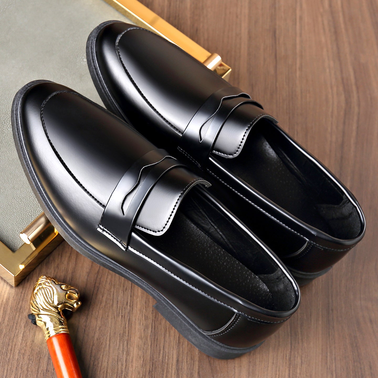 Men's Glossy Slip-On Formal Dress Shoes Low-Top PU Leather