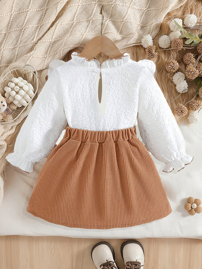 Cute Baby Girls' Two-Piece Bow Tie Long Sleeve Set for Spring/Fall