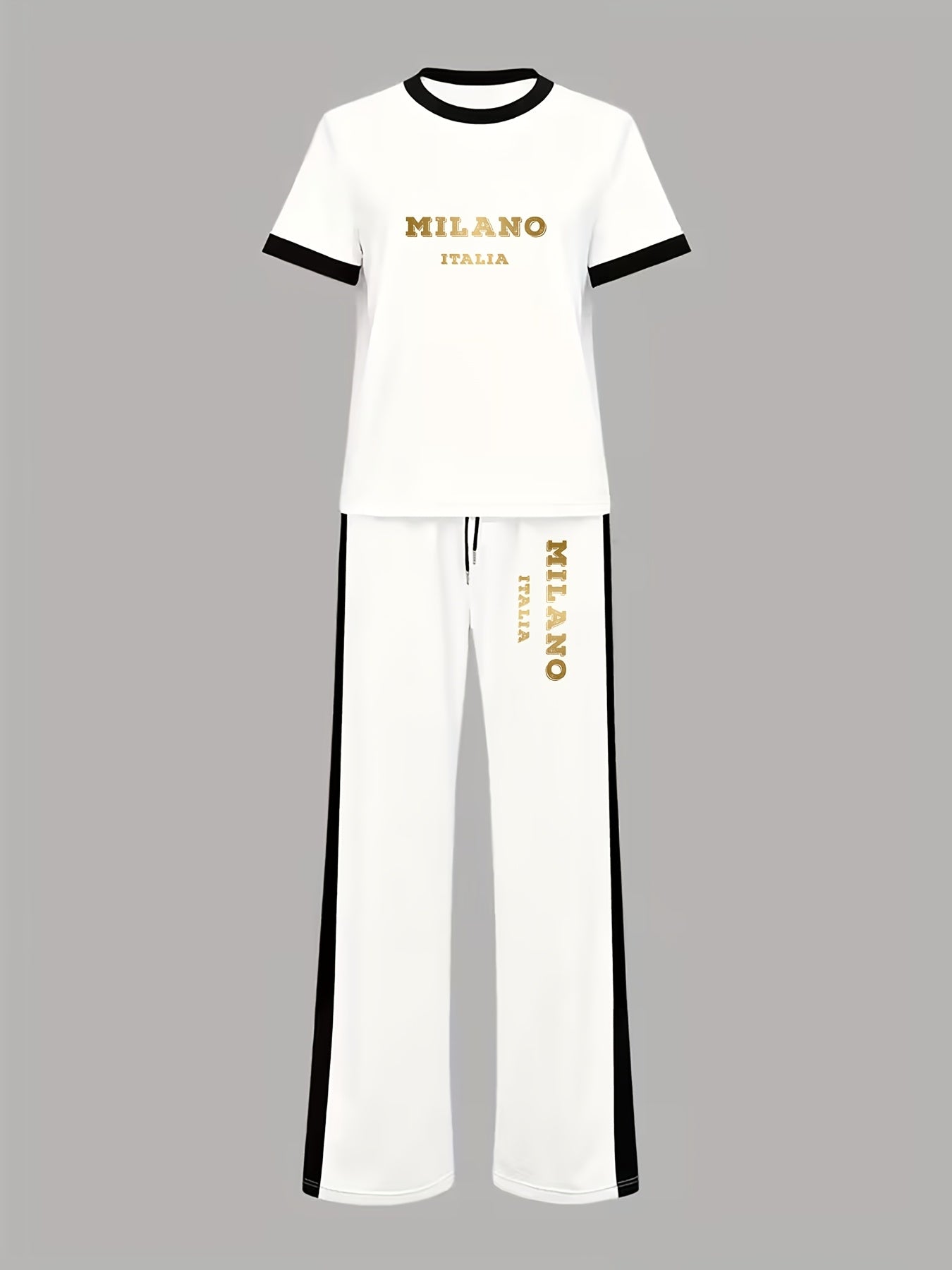 Women’s Casual Commuter 2-Piece Polyester T-Shirt & Wide-Leg Pants Set