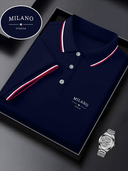 Men'S Stylish Polo Shirt with Milan Print, Perfect for Summer Sports And Casual Outings - ayq