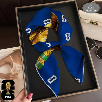 2026 FIFA World Cup Square Scarf with Mascot Print, Casual Polyester W