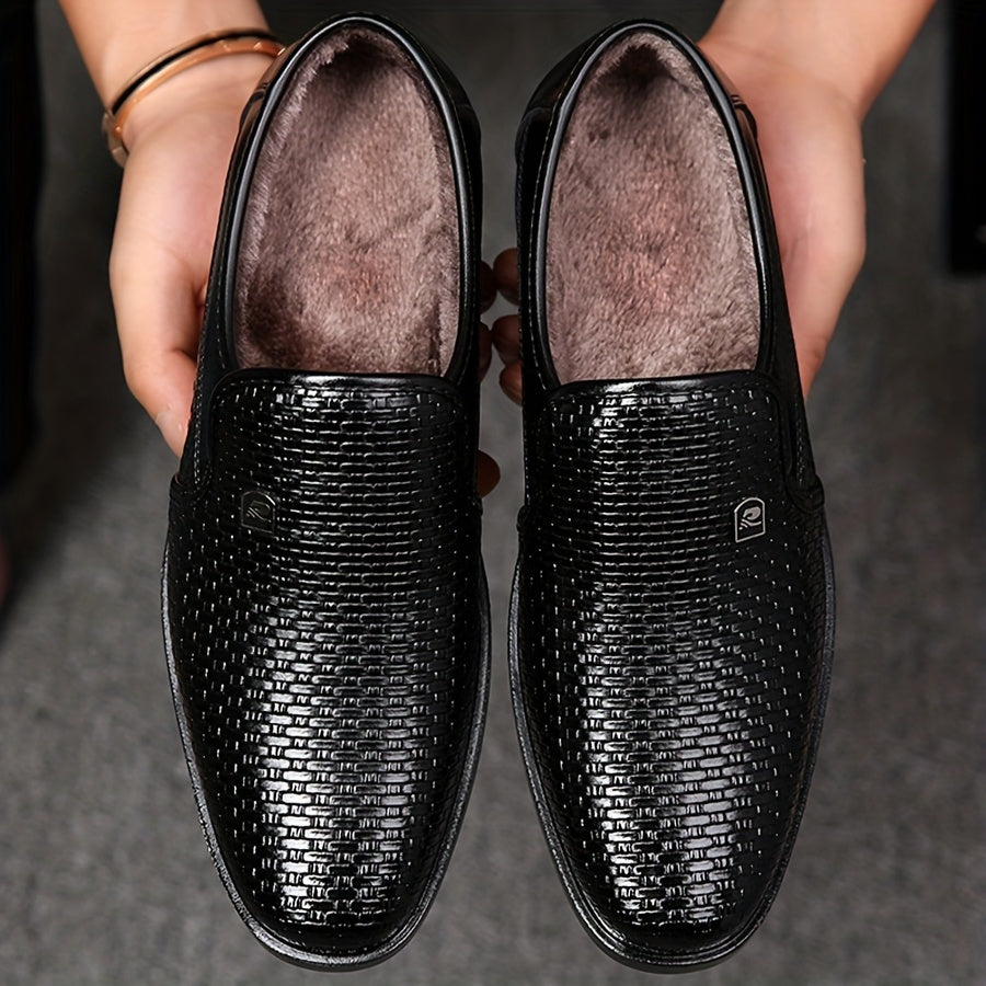 Men's Winter Plush-Lined Business Casual Slip-On Shoes