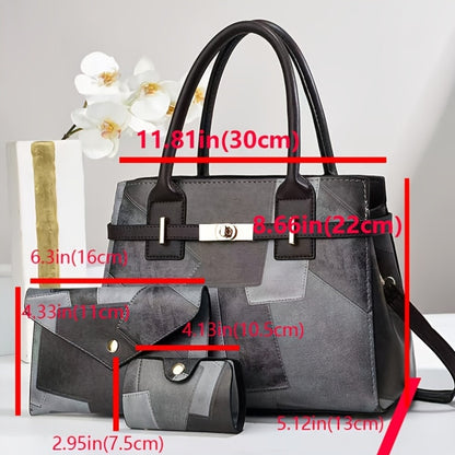 3-Piece Women's Faux Leather Handbag Set with Adjustable Strap