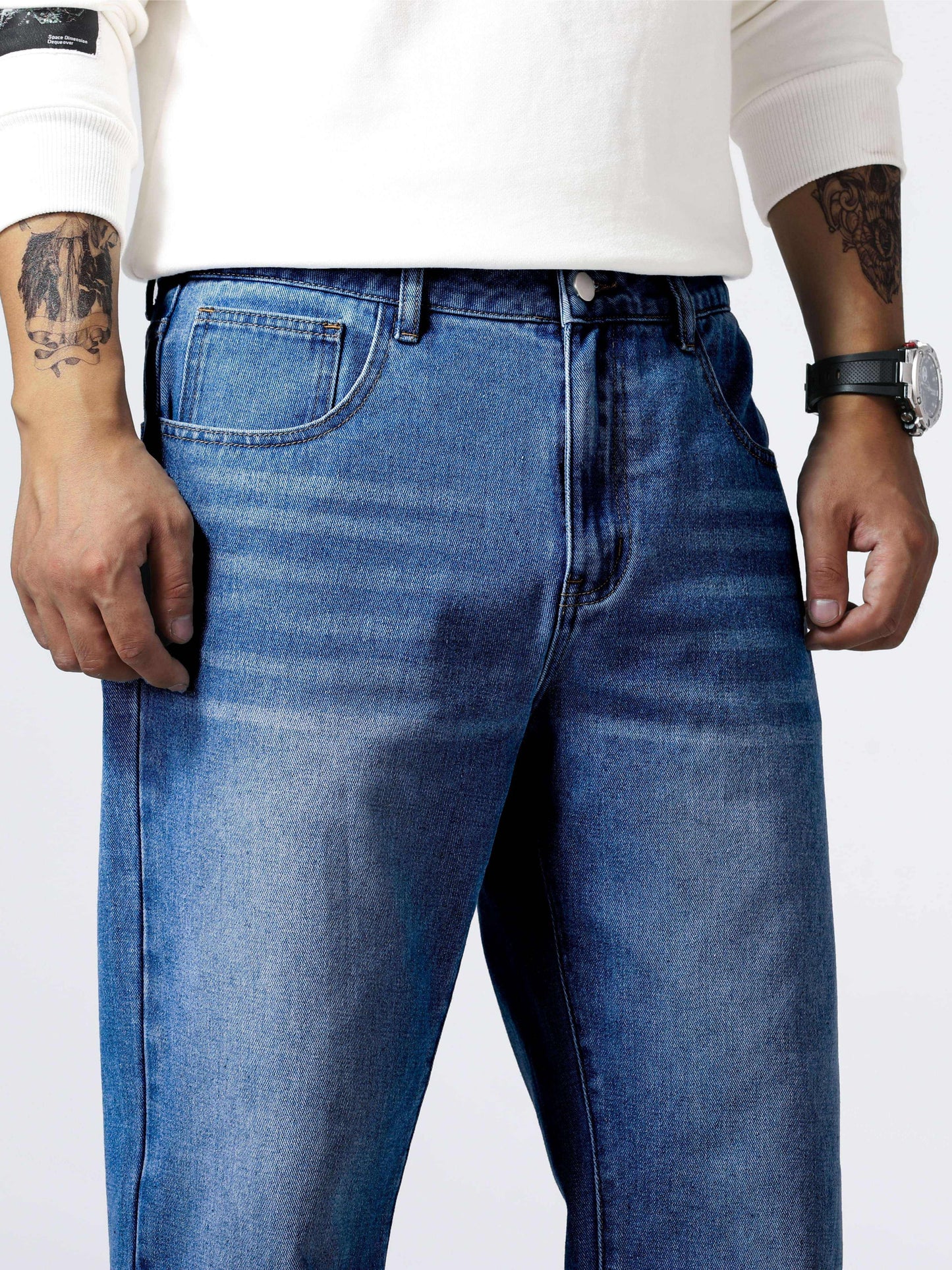 Loose Fit Straight Leg Jeans, Men's Casual Street Style Distressed Denim Pants For All Seasons