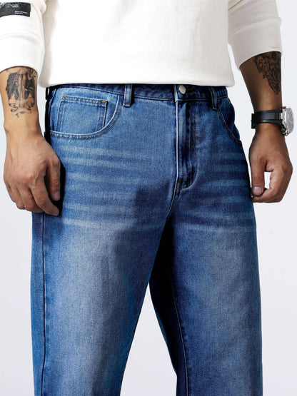 Loose Fit Straight Leg Jeans, Men's Casual Street Style Distressed Denim Pants For All Seasons