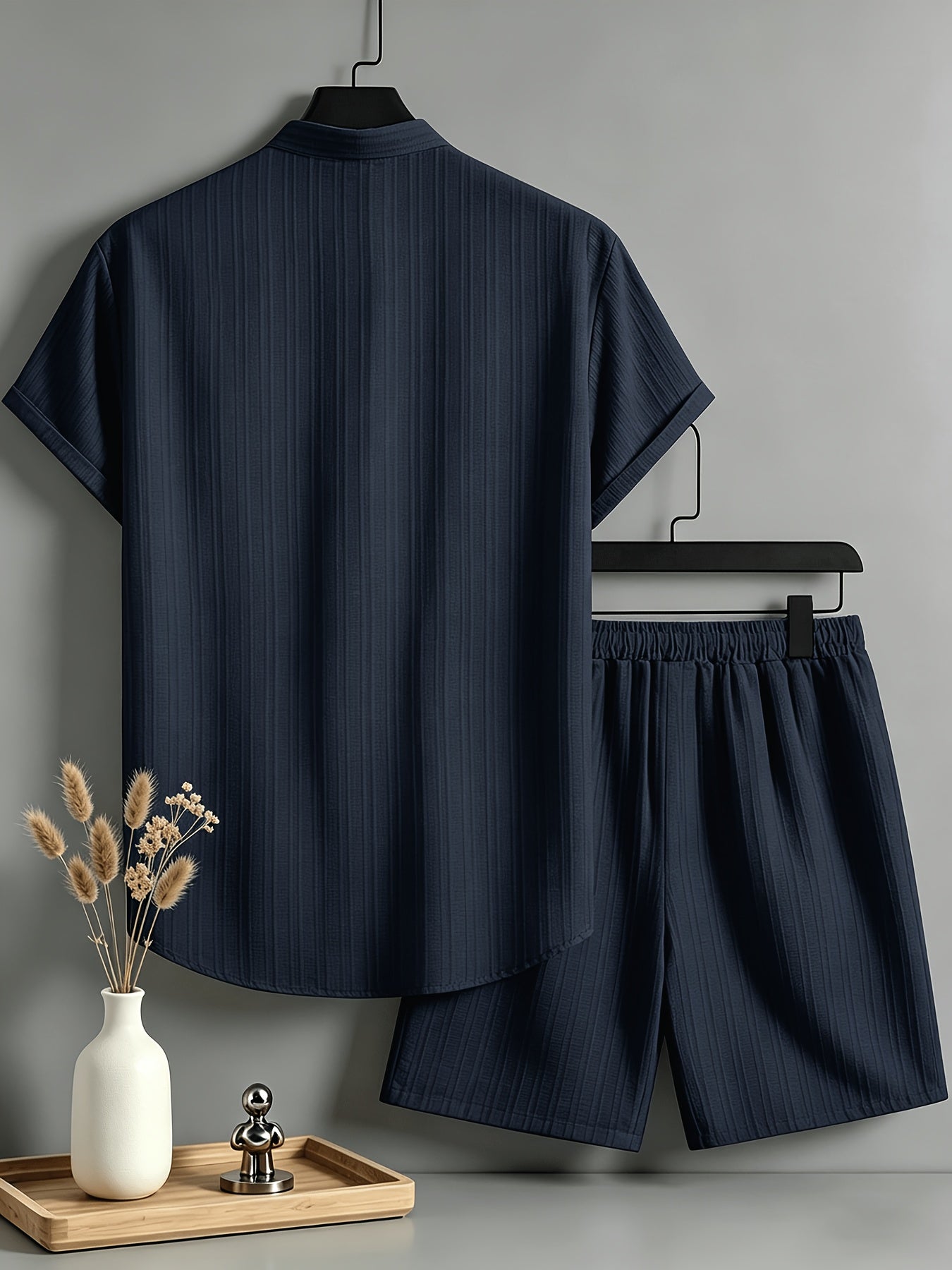 Men's Casual Short Sleeve Shirt and Drawstring Shorts Set