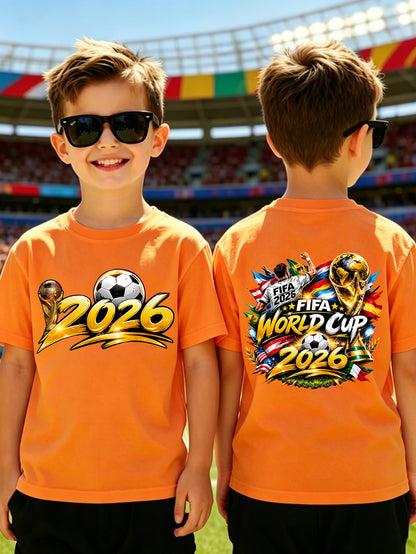 Kids 2026 World Cup Soccer T-Shirt with Double-Sided Print