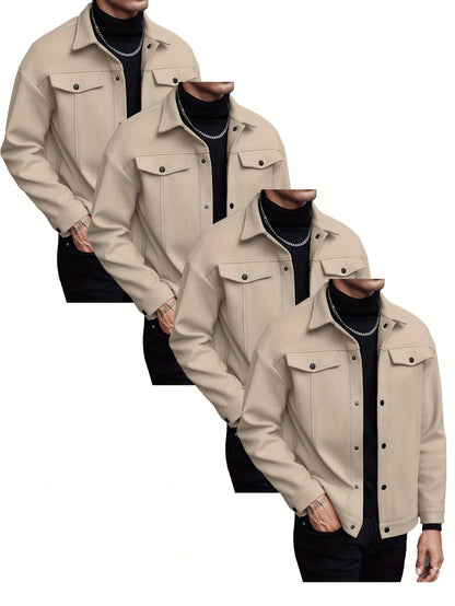 Men's European-Style Casual Jacket - Collar Button Coat, Beige/Brown/Burgundy/Tan, Machine-Washable Blazer for Spring/Fall, Tailored Fit (No) - Versatile Outerwear for Casual & Formal Events