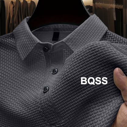 Summer Sports Casual Wear High-End Front Button Short Sleeve Shirt Breathable Turn- Collar Mesh Stretch Solid Color Top Golf Business Men's Short Sleeve - ayq